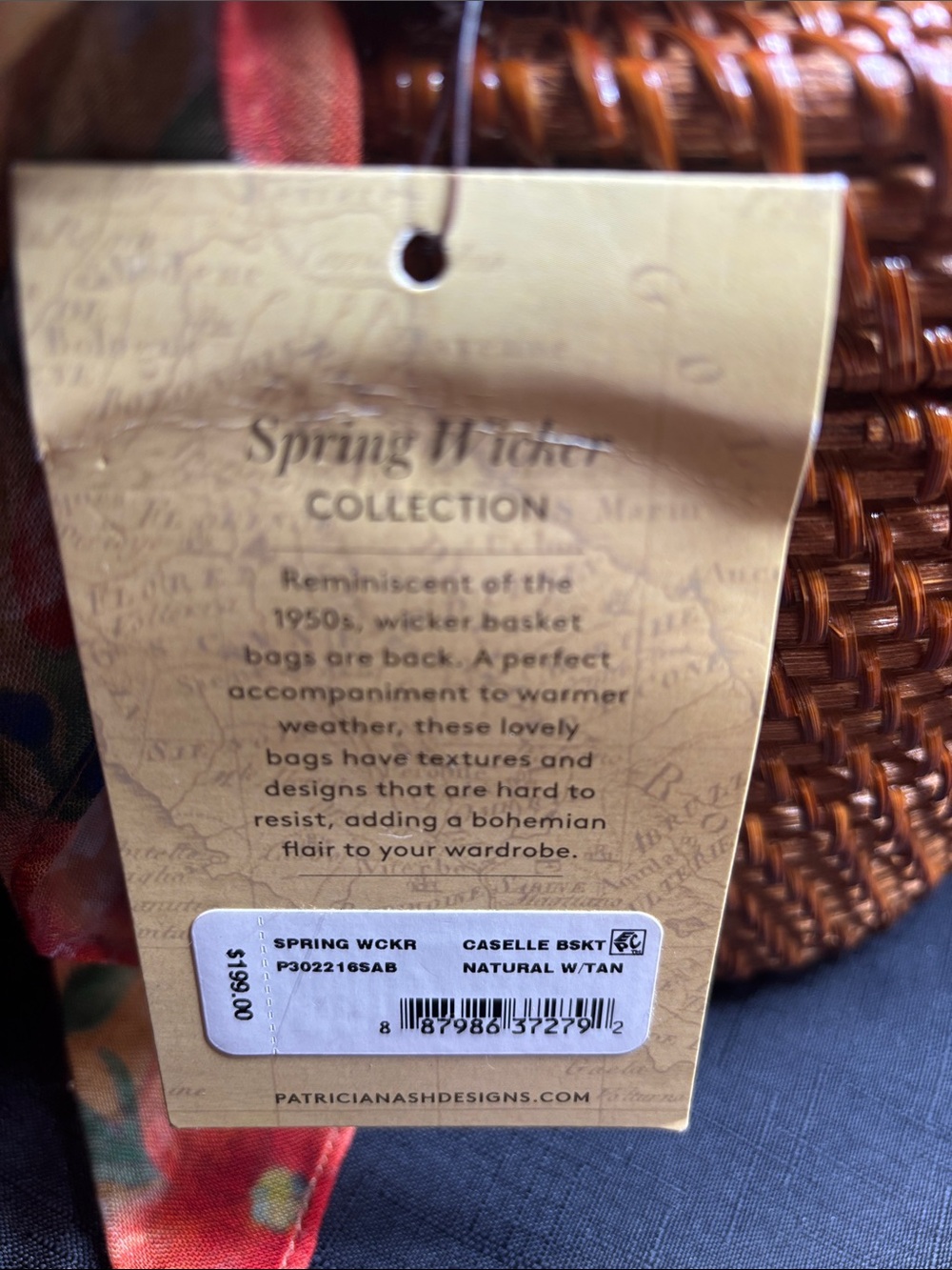 Patricia Nash Purse Bag Woven Round Basket with scarf New! Caselle mirror - Picture 6 of 12